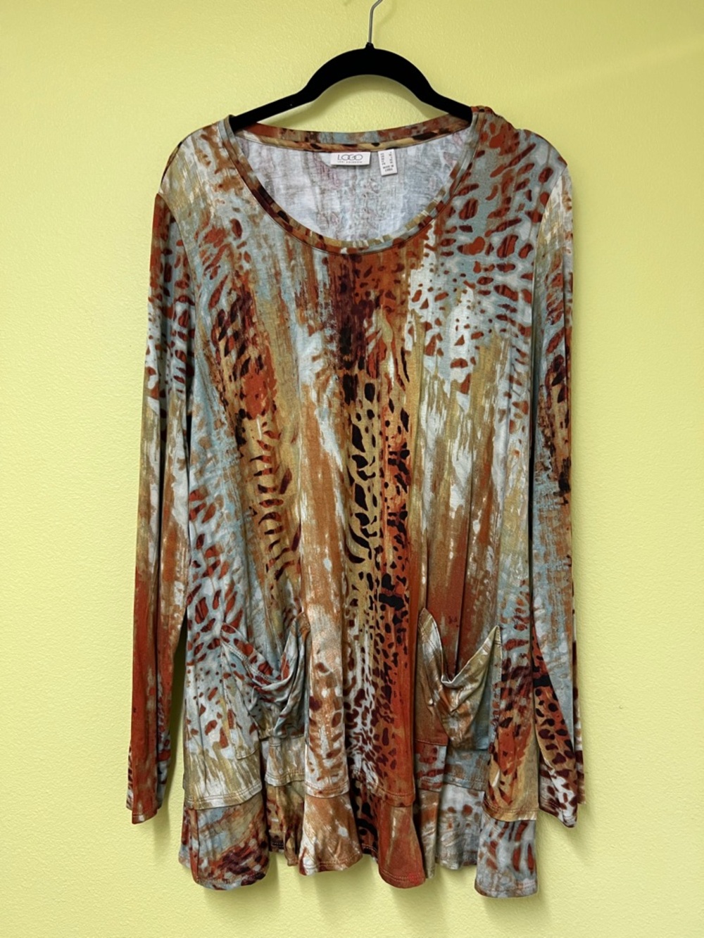 LOGO by Lori Goldstein Rust, Brown & Blue Abstract Animal Print Tunic